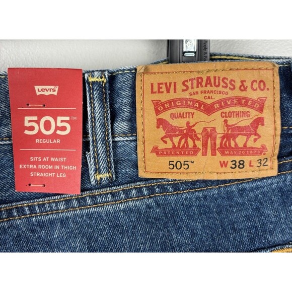 Levis 505 Regular Fit Jeans, Size 38x32 Blue Straight Leg NWT New - Picture 6 of 7